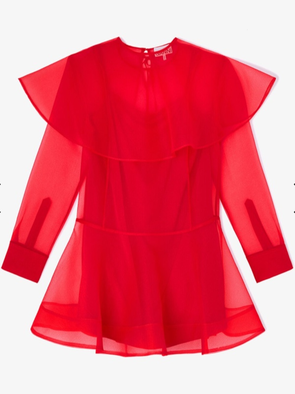 Ganni Size 6 Red Organza Circle Collar Dress - Picture 2 of 5